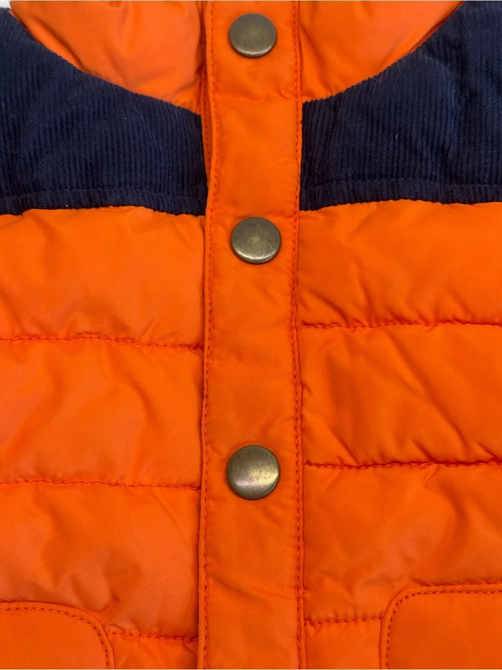 Gymboree Orange Puffer Vest with Navy Corduroy Trim | 12-24 Months | EUC